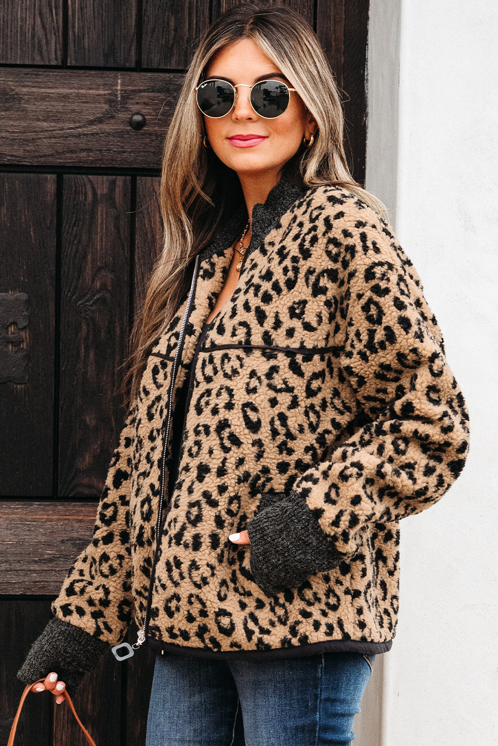 Leopard Zip Up Stand Collar Fall Jacket