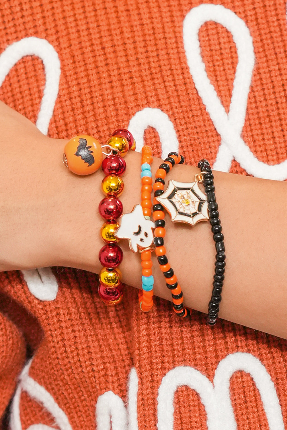 Orange 4pcs Halloween Ghost Spider Set