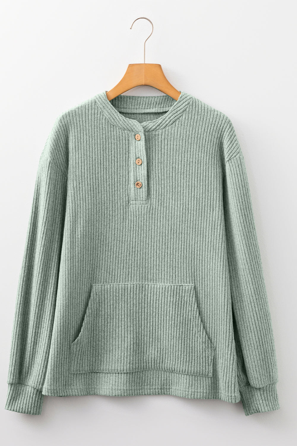 Simply Taupe Ribbed Texture Drop Shoulder Henley Knit Top