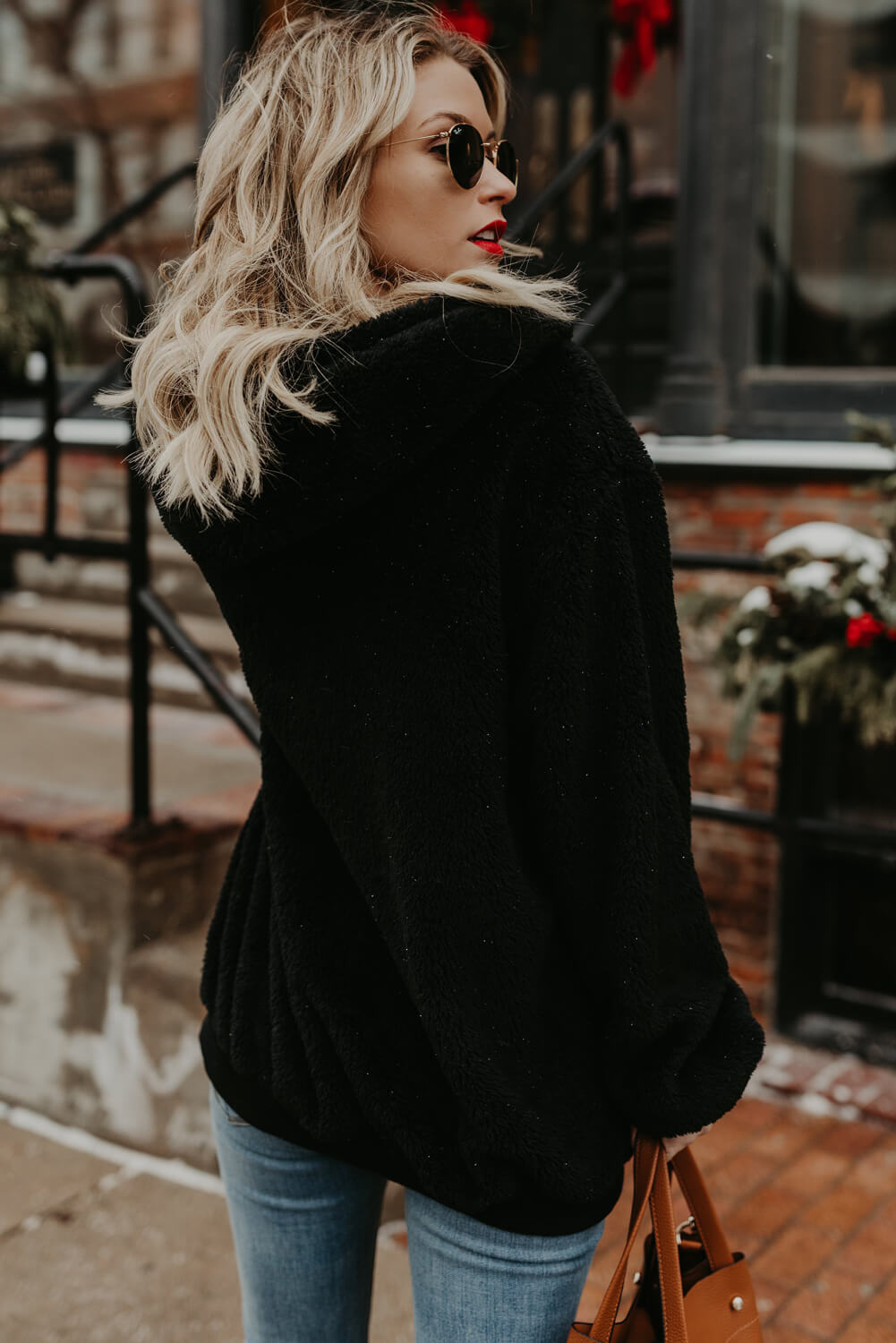 Cozy Furry Sherpa Pullover Hoodie Sweatshirt