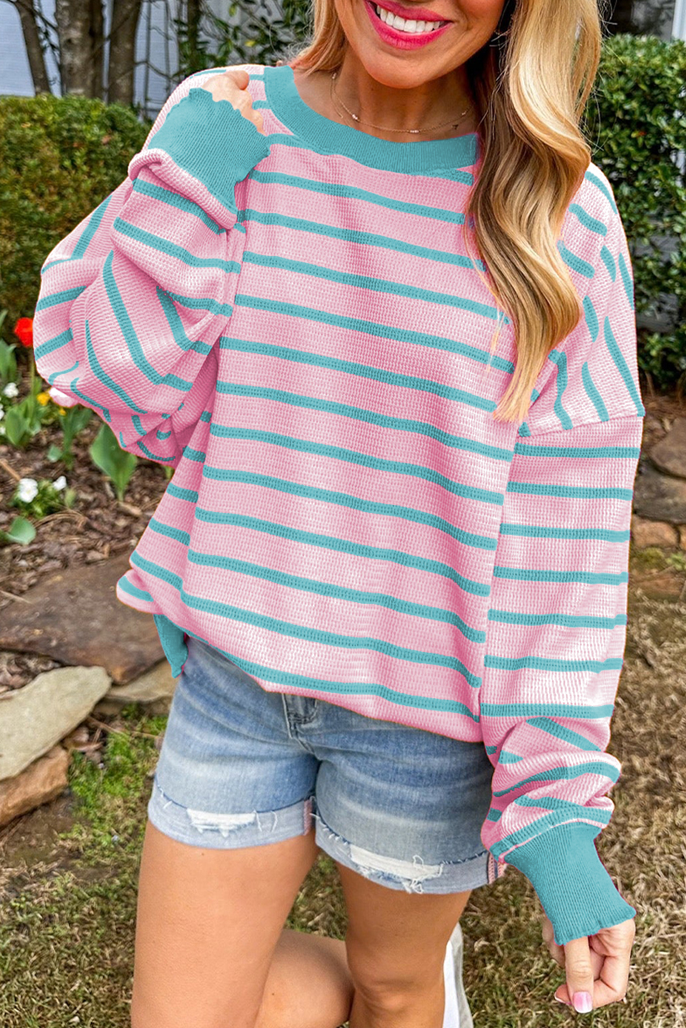 Thanksgiving Vibe Orange Pink Stripe Knit Sweater
