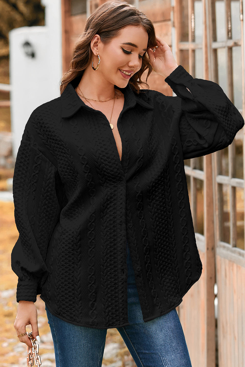 Cable Knit Oversized Shacket for Fall Layering
