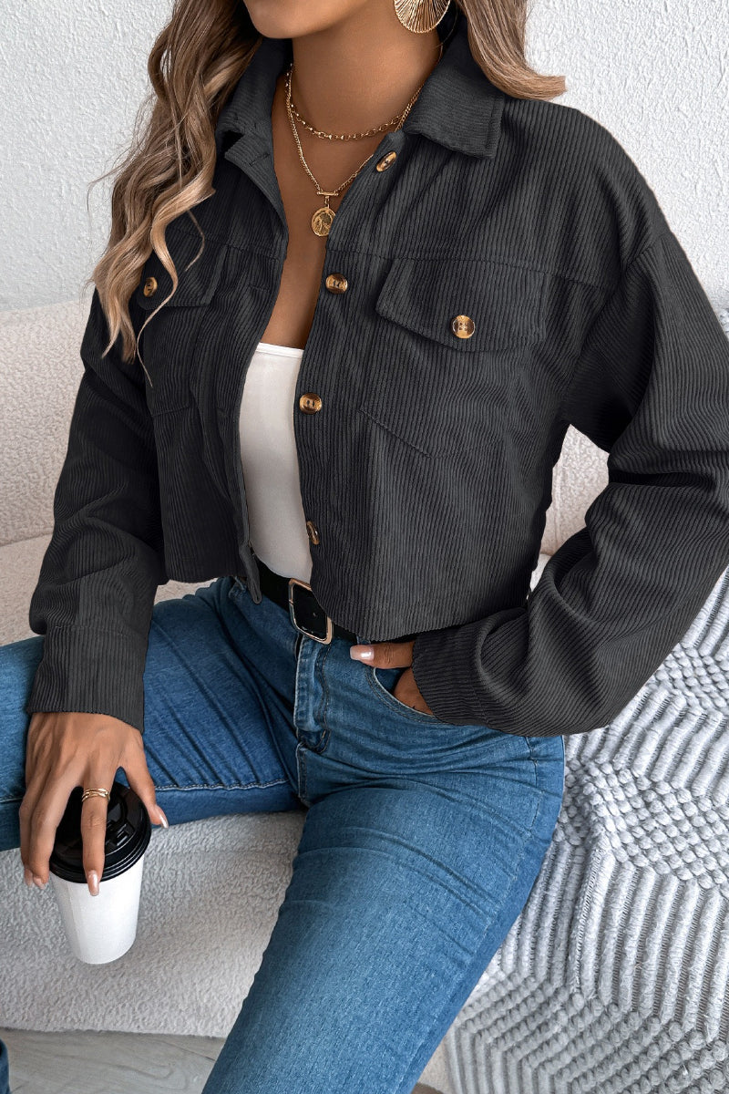 Corduroy Cropped Button Down Shacket | Casual Fall Jacket