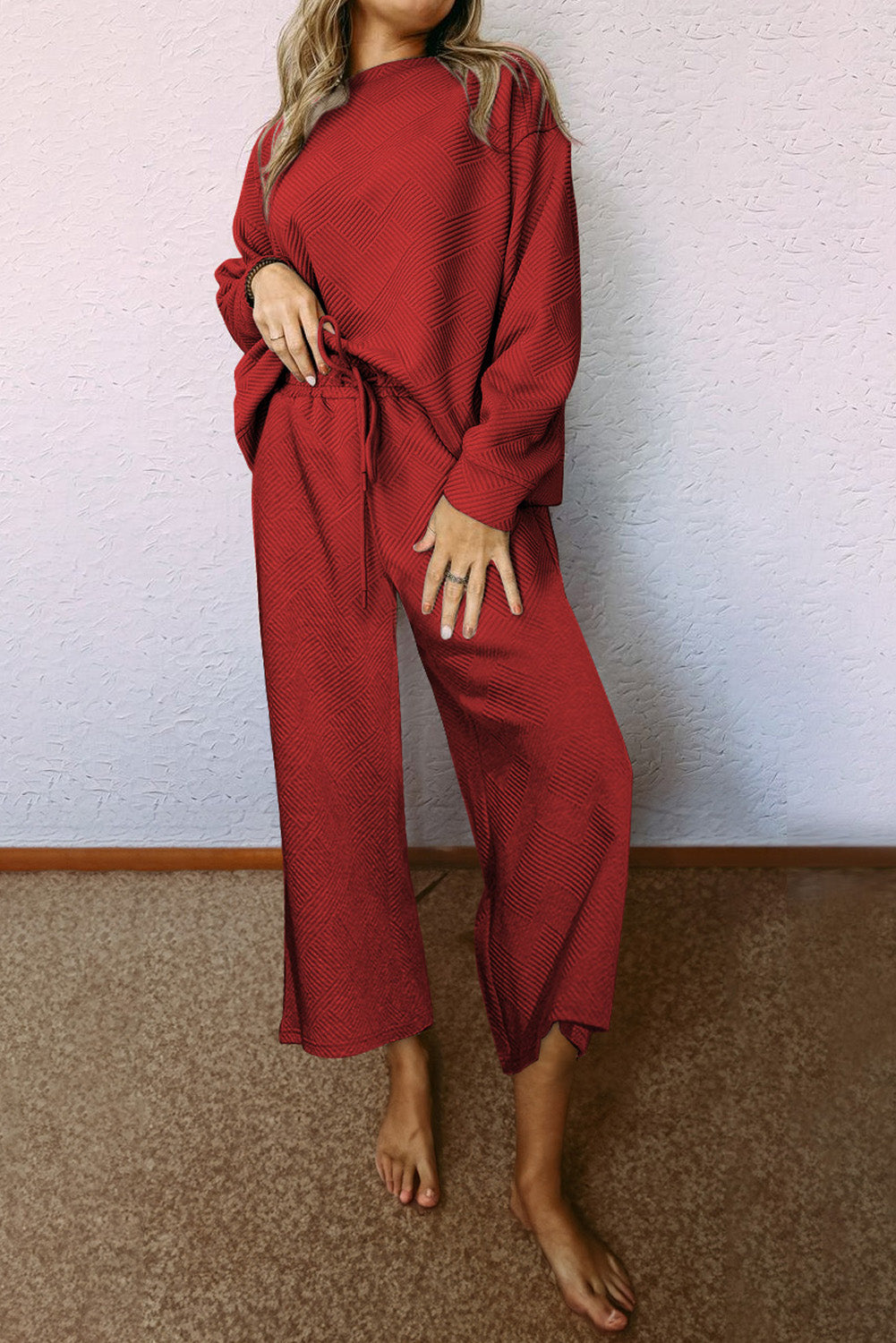 Women Ultra Loose Textured 2pcs Slouchy Outfit