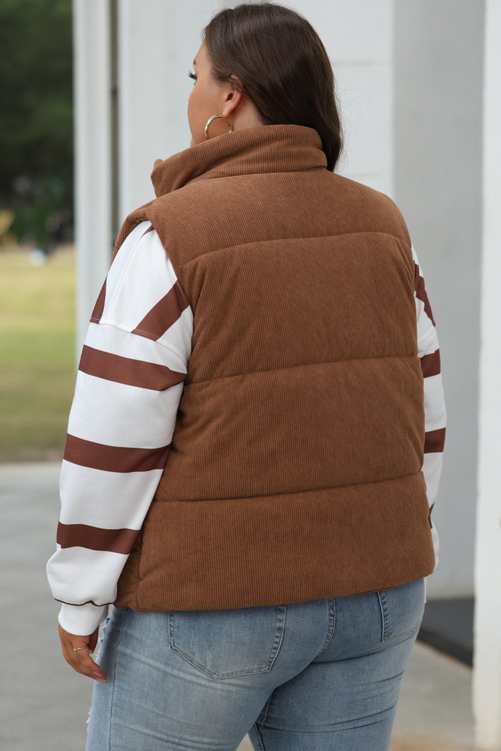 Fall Winter Corduroy Stand Neck Puffer Vest