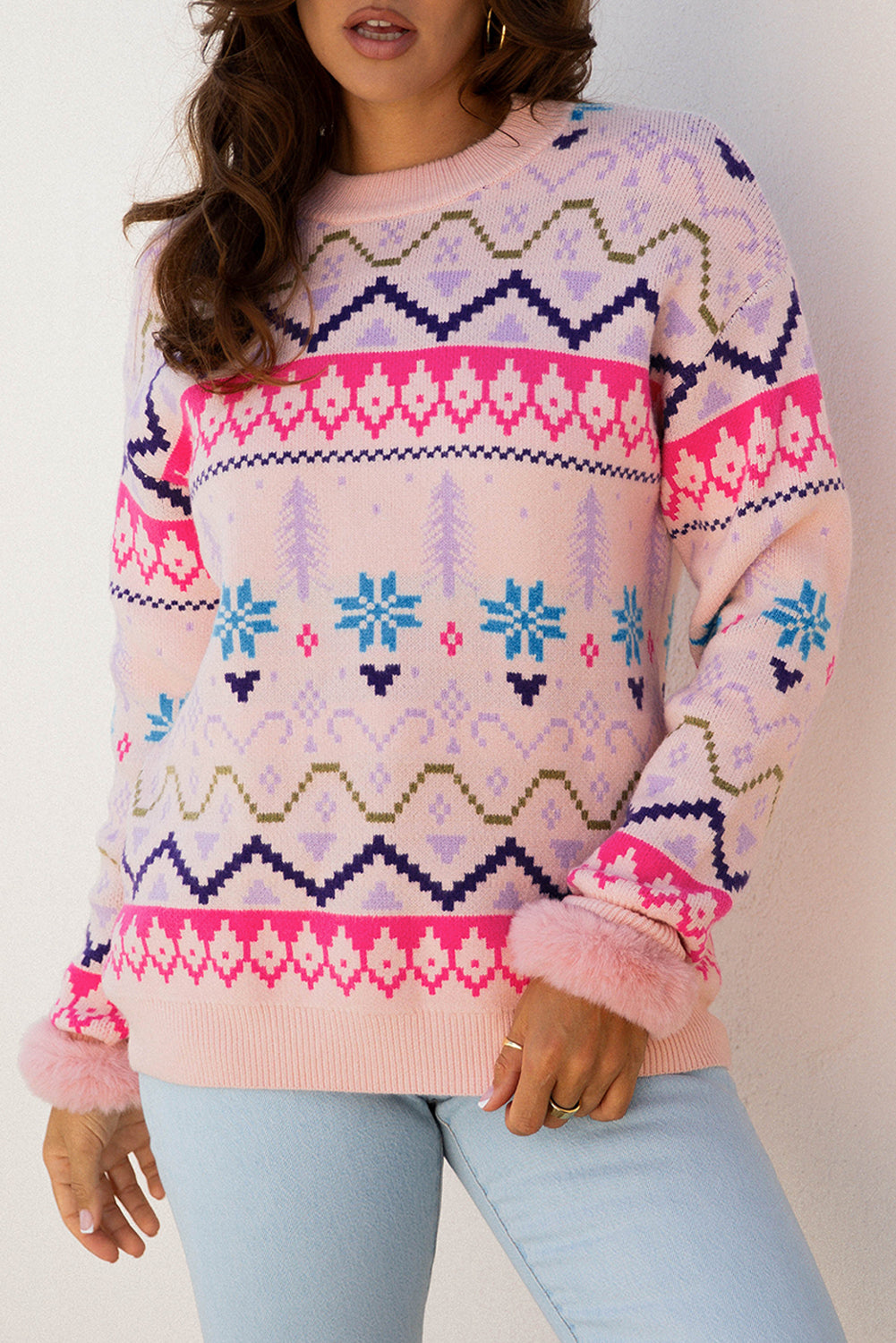 Wholesale Multicolor Christmas Snowflake Knit Sweater