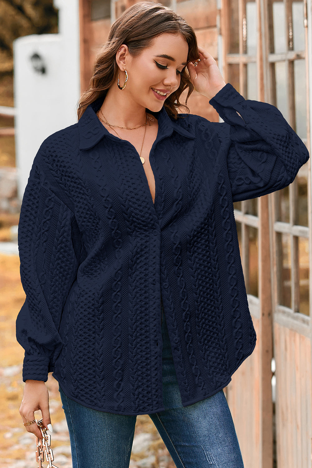 Cable Knit Oversized Shacket for Fall Layering