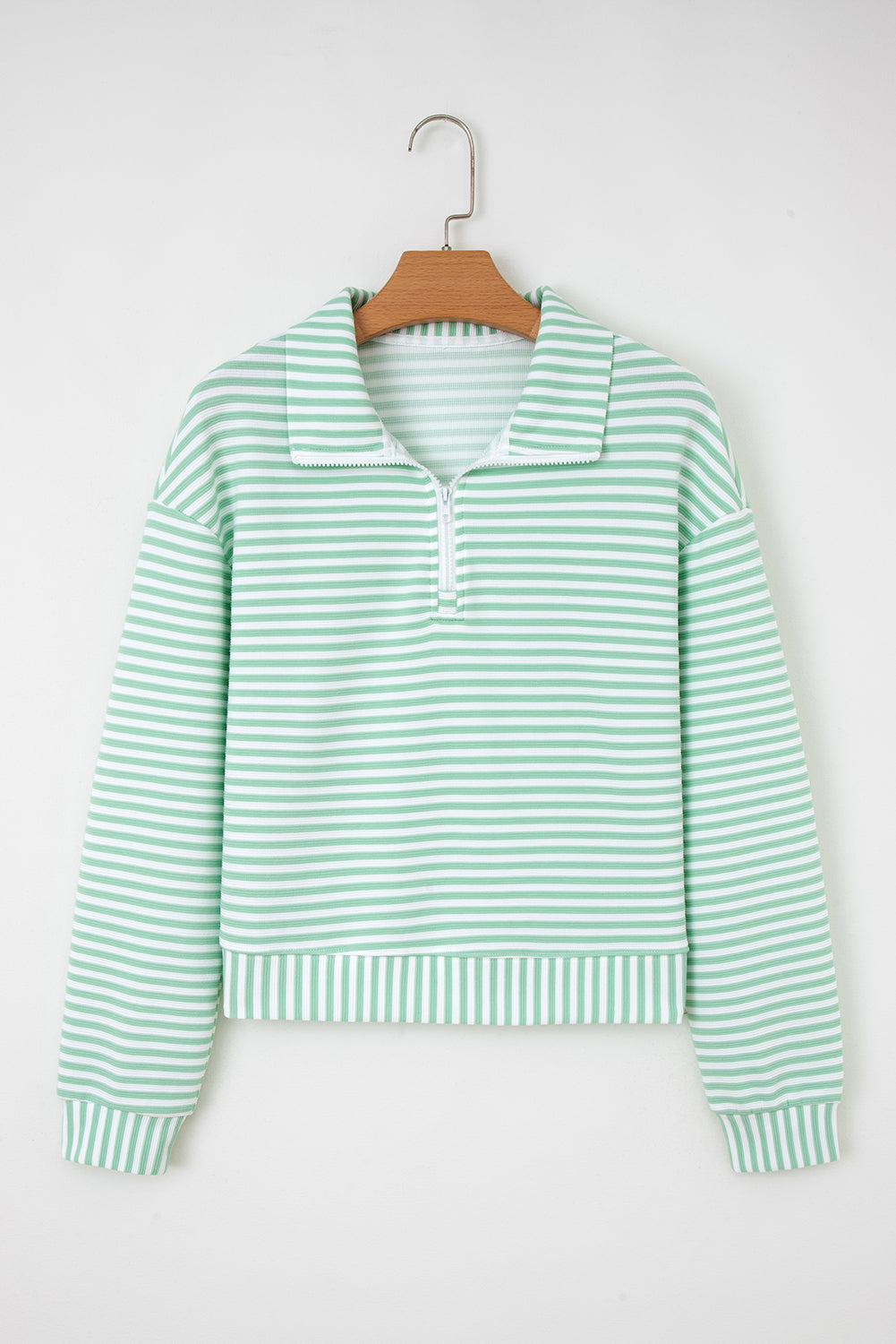 Stripe Quarter Zip Collar Pullover Long Sleeve Top