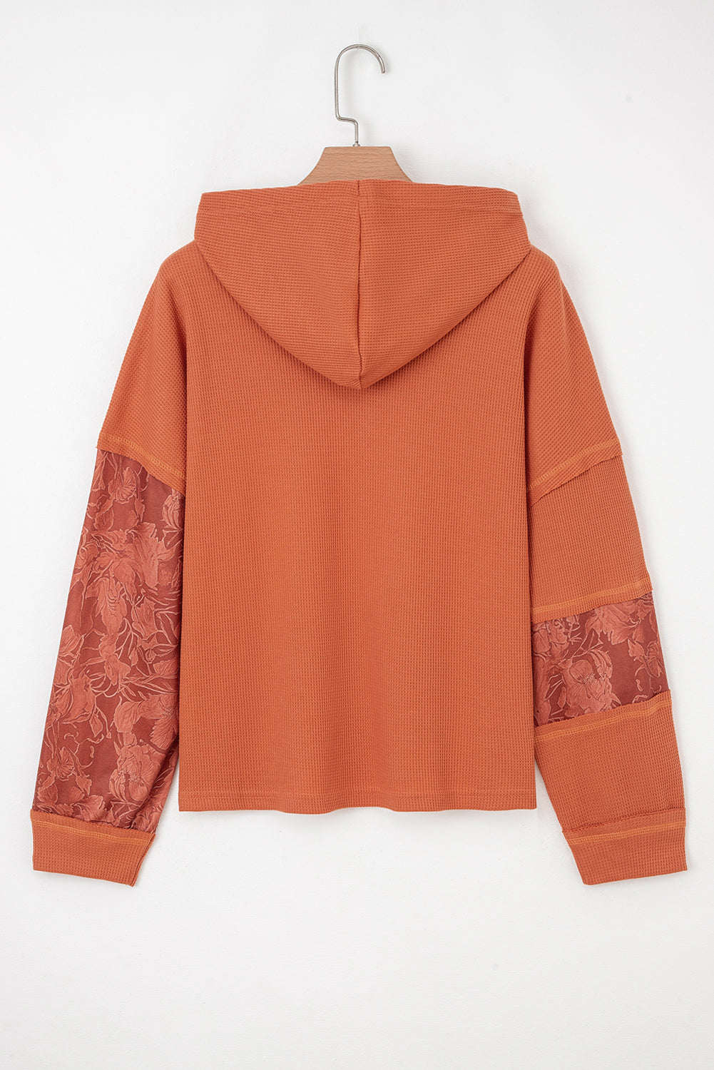 Waffle Patchwork Stripe Print Hooded Long Sleeve Top