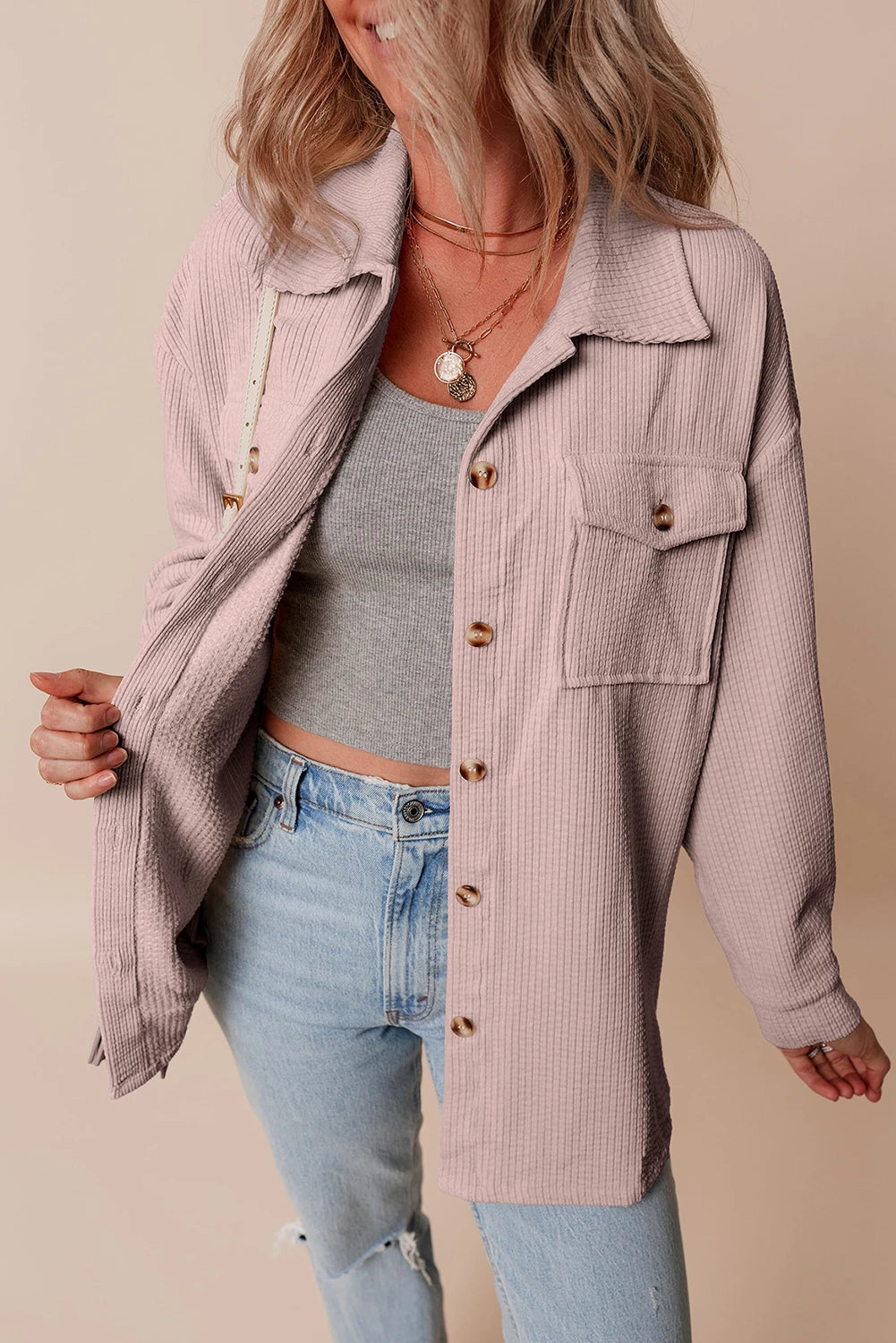Corduroy Button Up Flap Pocket Shacket