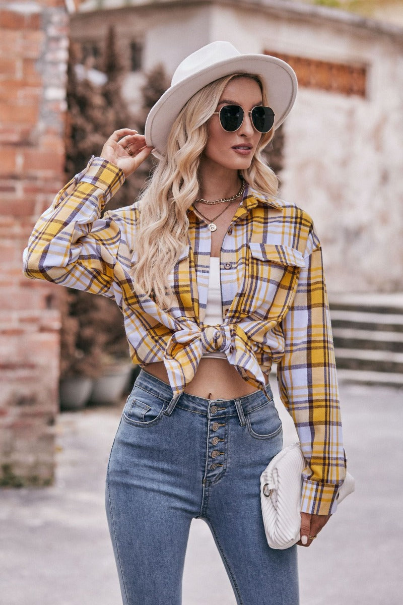 Women’s Plaid Oversized Shirt Casual Fall Button-Up Top