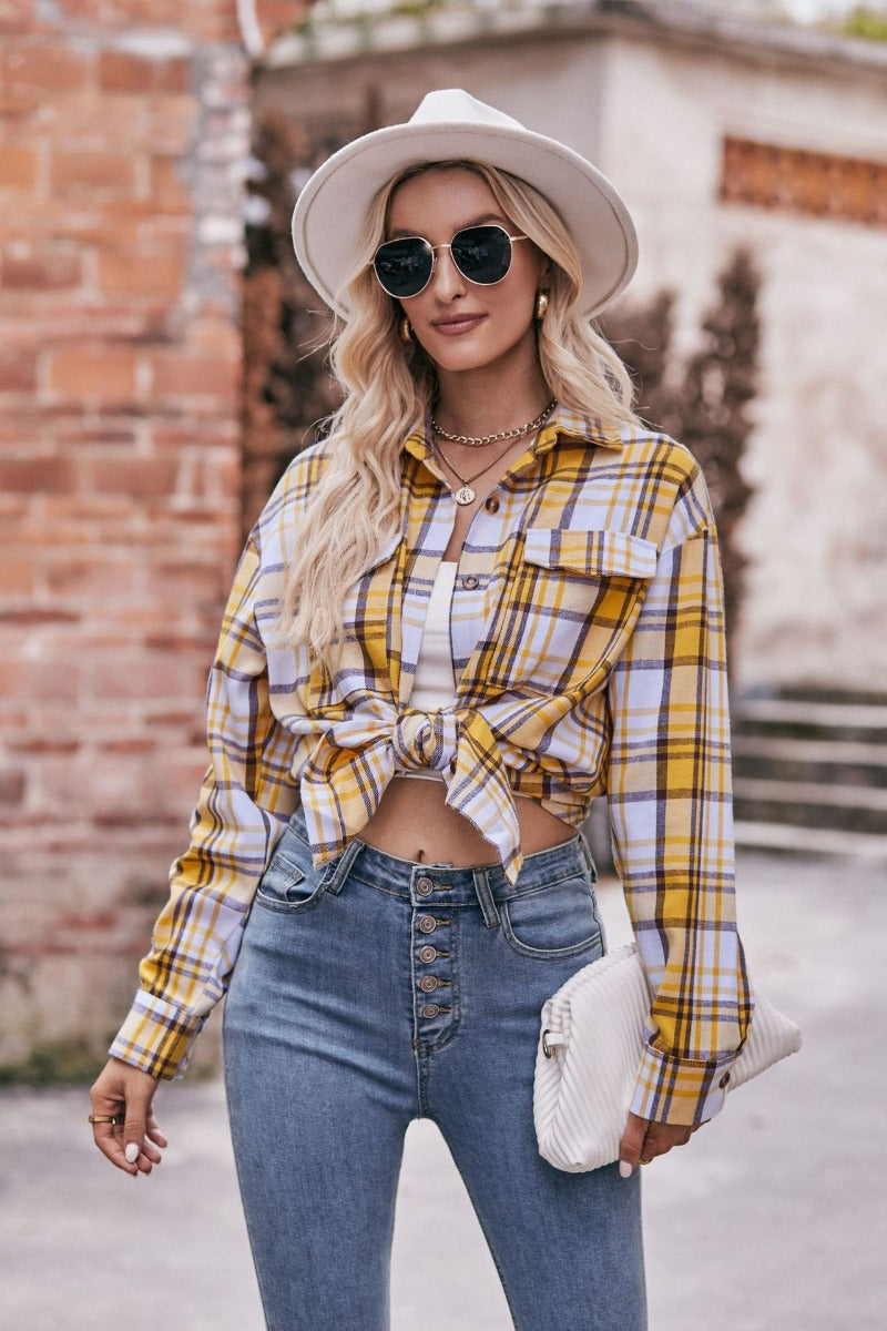 Women’s Plaid Oversized Shirt Casual Fall Button-Up Top