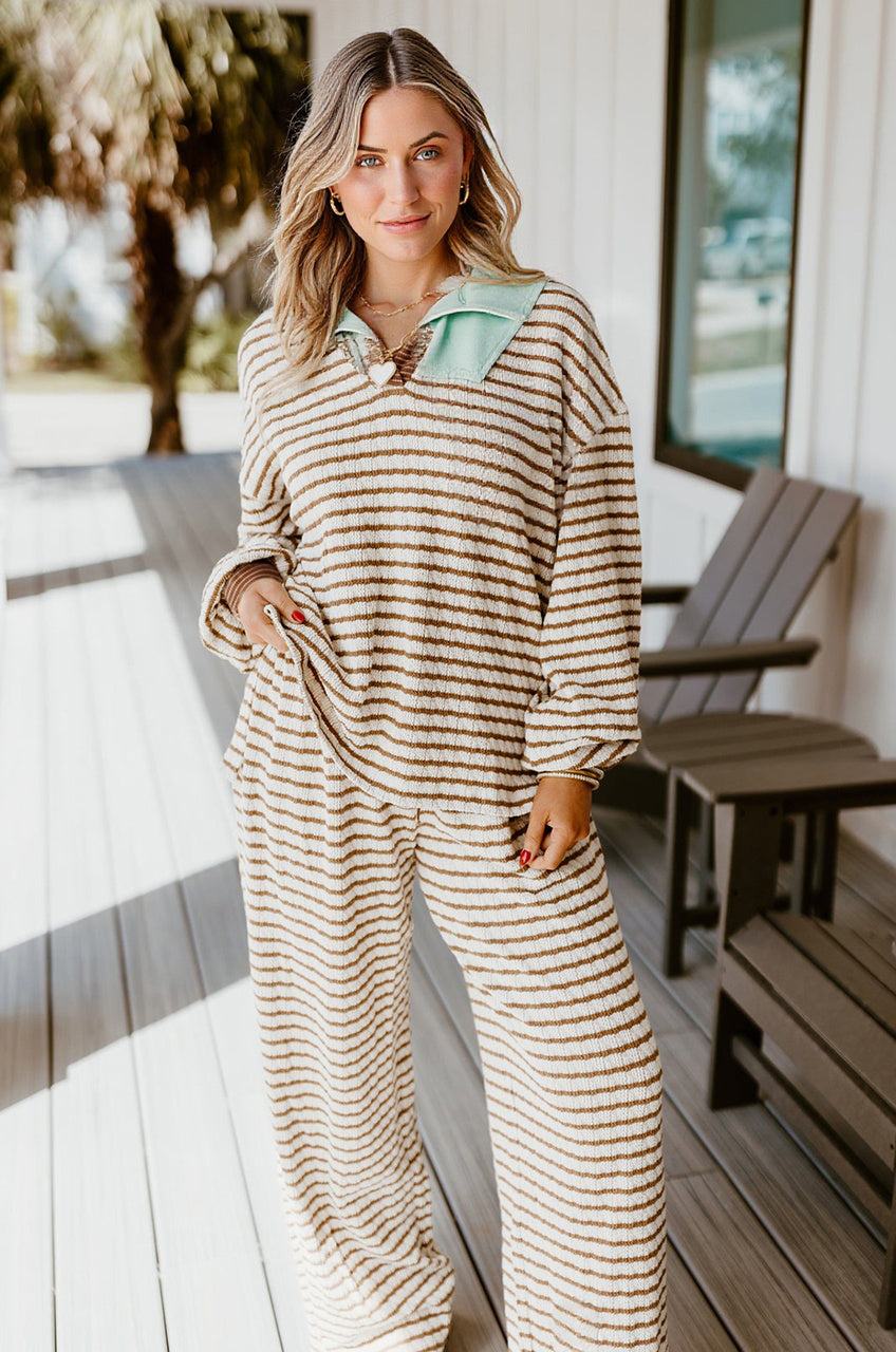 Collared Pullover Top and Drawstring Pant Set