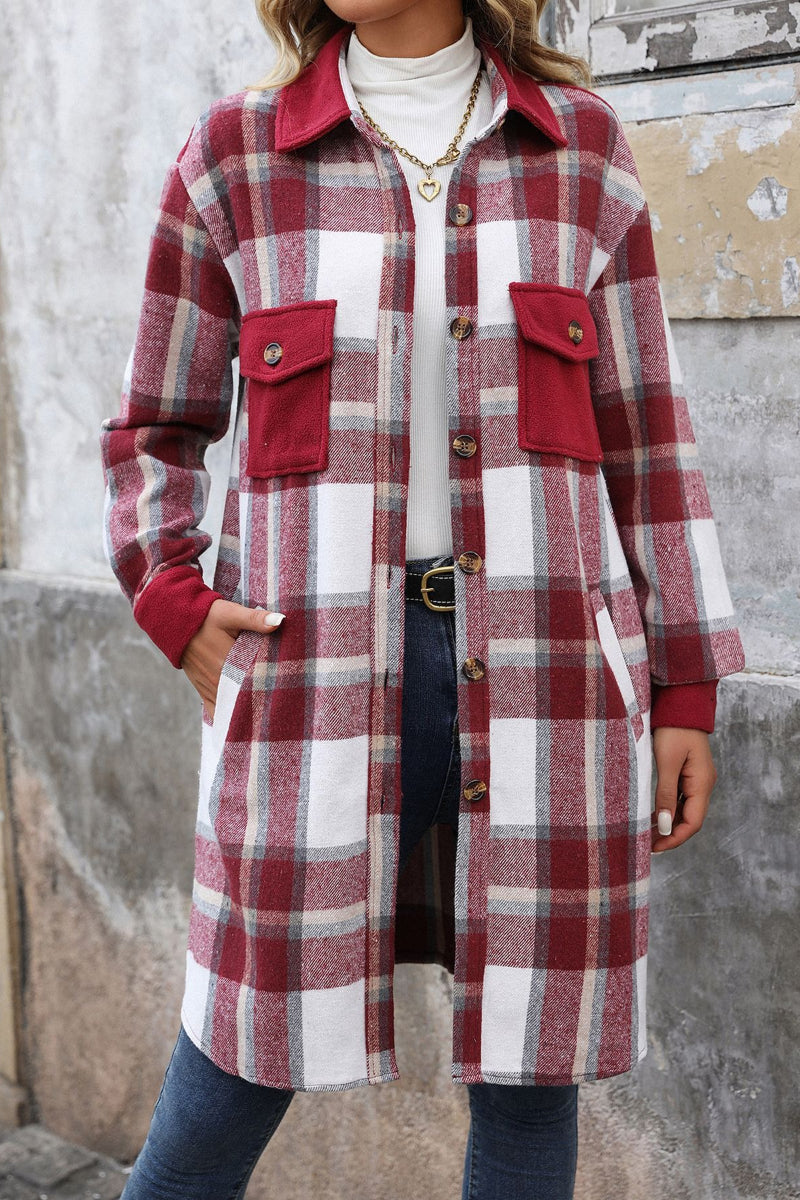 Cozy Warm Plaid Long Shacket Jacket for Women