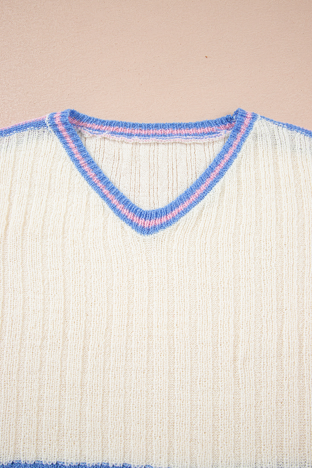 V Neck Dolman Sleeve Rib Knit Oversized Sweater with Slits