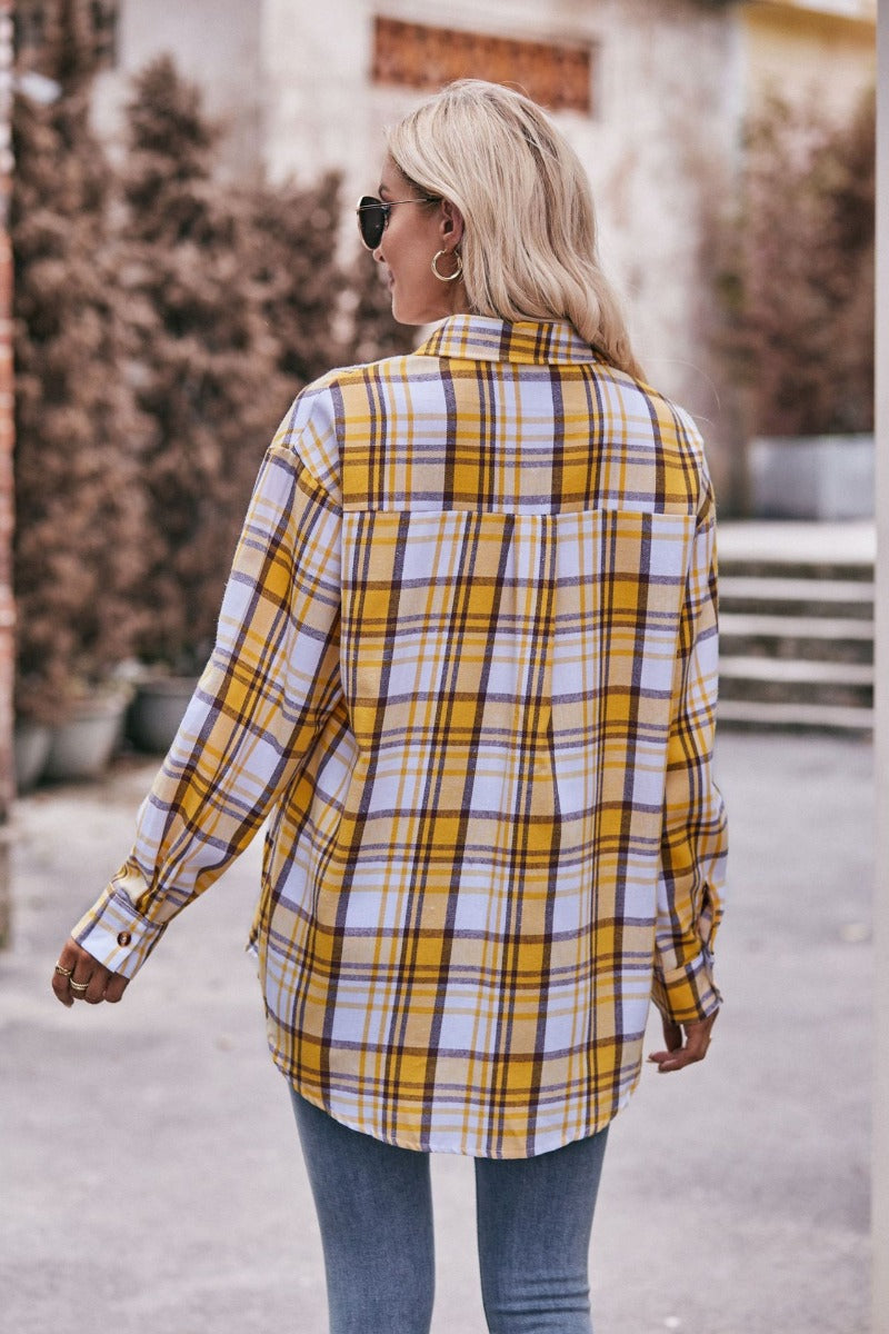 Women’s Plaid Oversized Shirt Casual Fall Button-Up Top