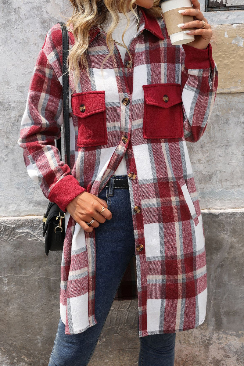 Cozy Warm Plaid Long Shacket Jacket for Women