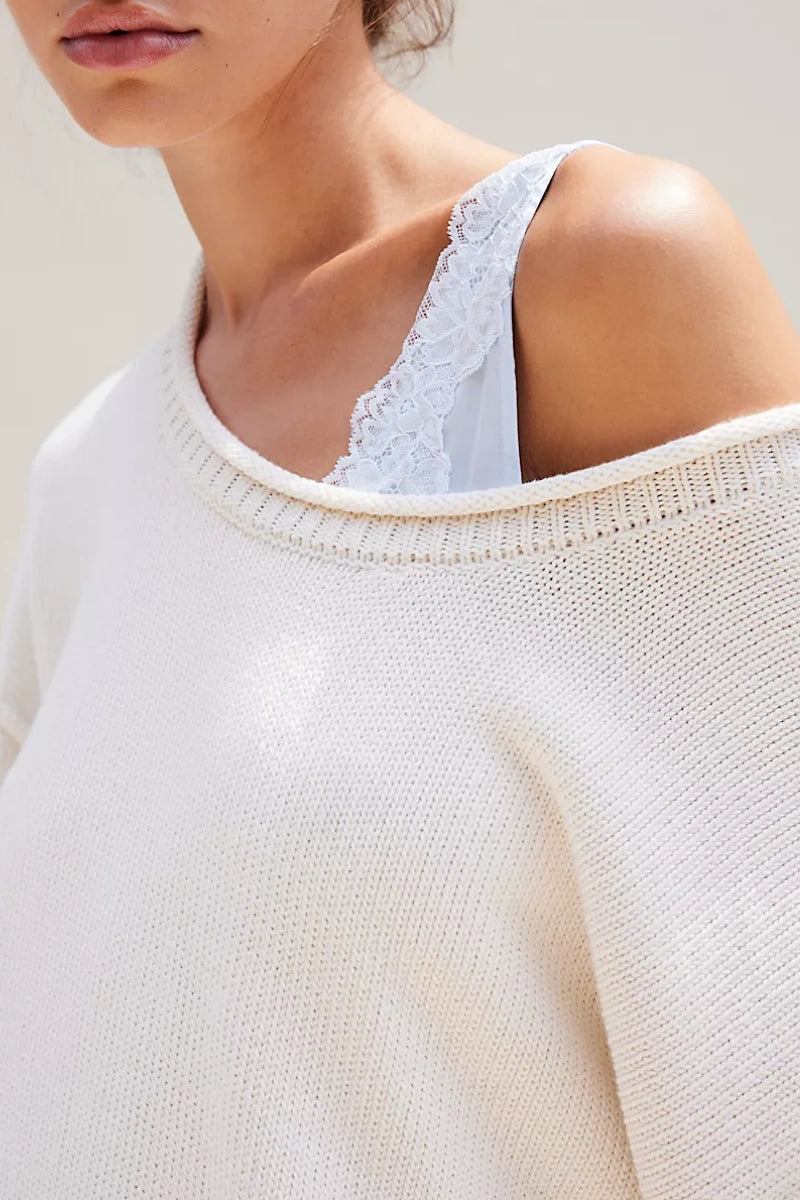 Oversized Slouchy Cotton Knit Crew Sweater