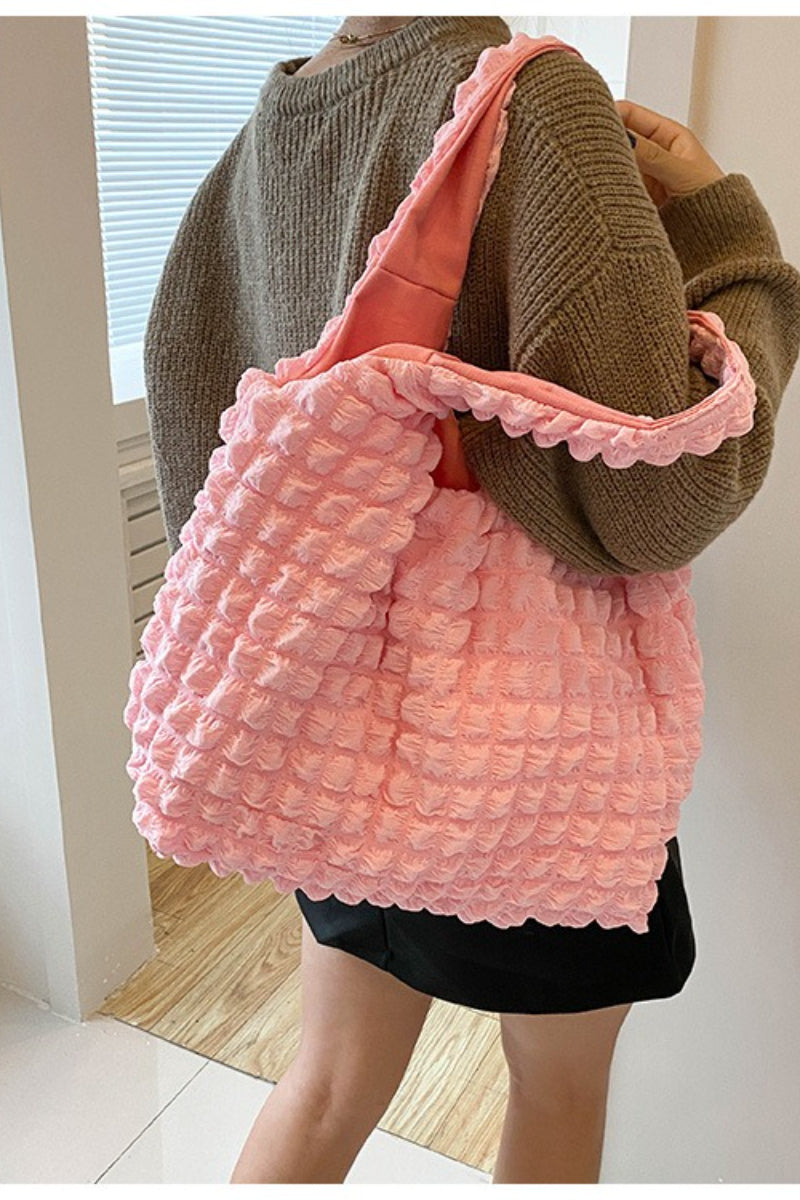Trendy Pleated Shoulder Bucket Tote Handbag