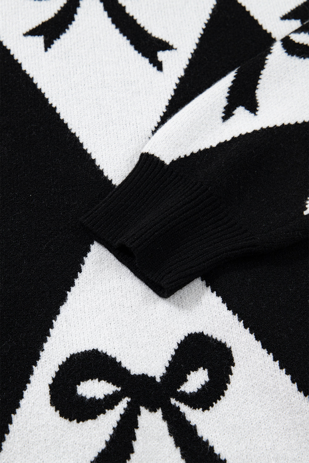 Bow Print Colorblock Rhombus Knit Sweater