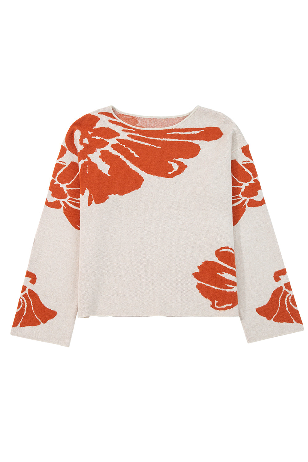 Bold Floral Pattern Wide Sleeve Oversized Sweater