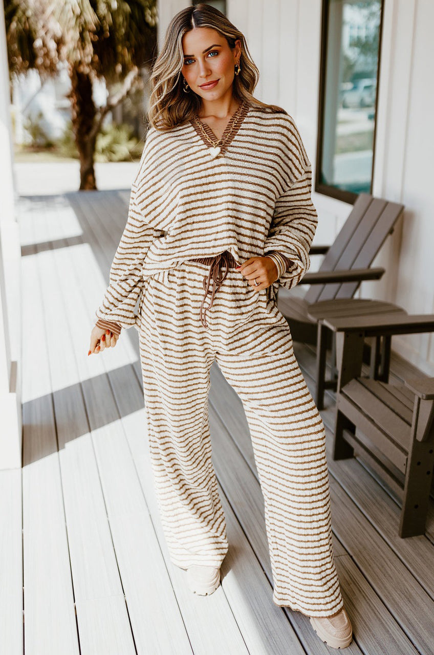 Collared Pullover Top and Drawstring Pant Set