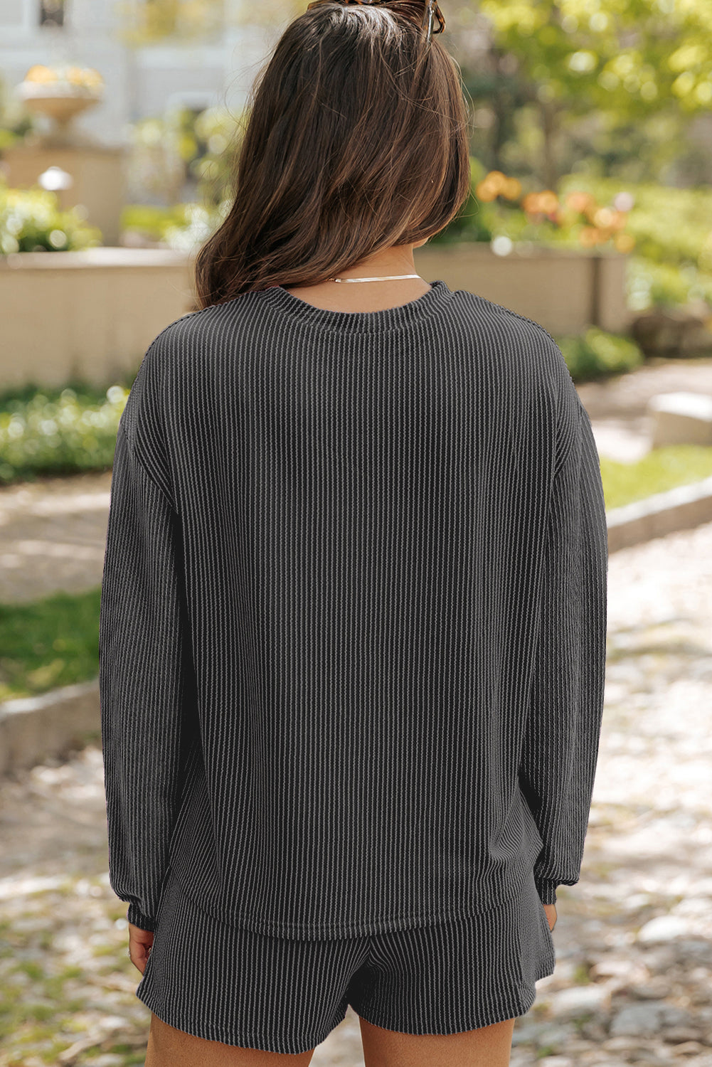 Corded Knit Long Sleeve Top and Shorts Set