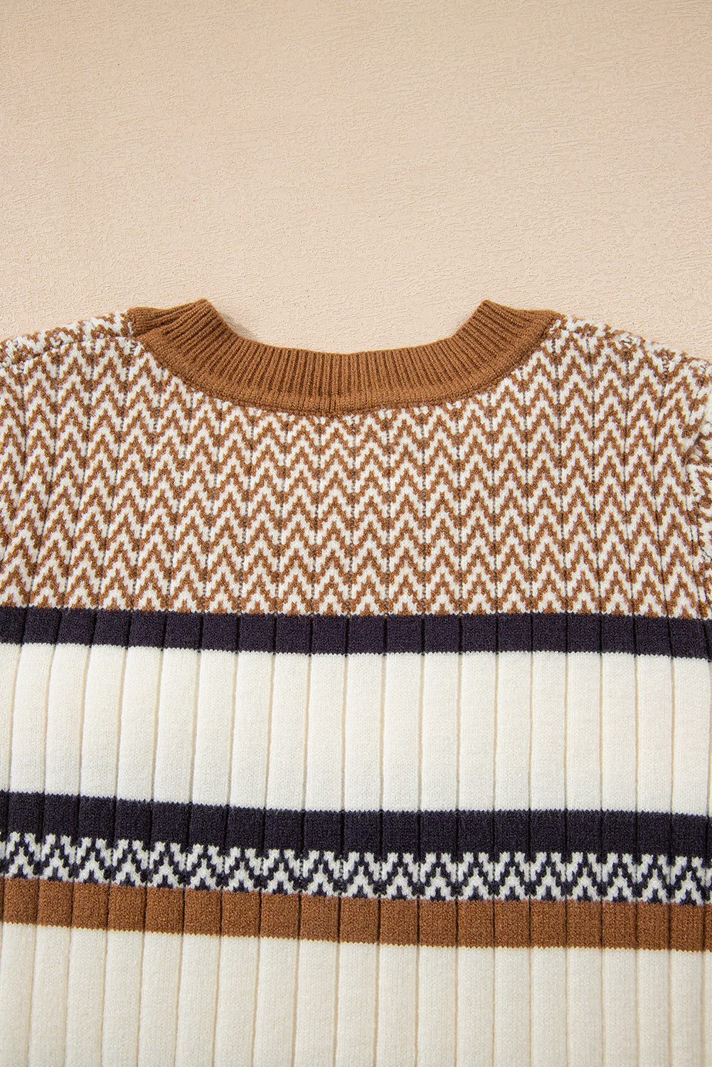 Stripe Stylish Pattern Knitted Ribbed Trim Slim Sweater