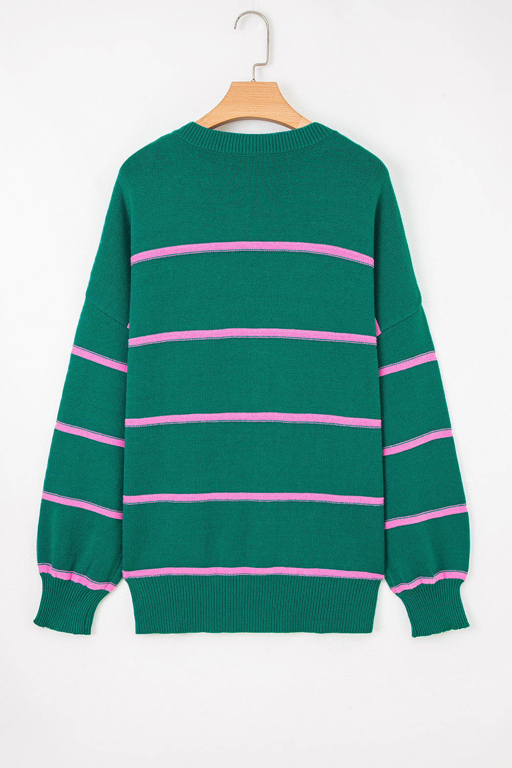Stripe Half Button Drop Shoulder Plus Size Sweater