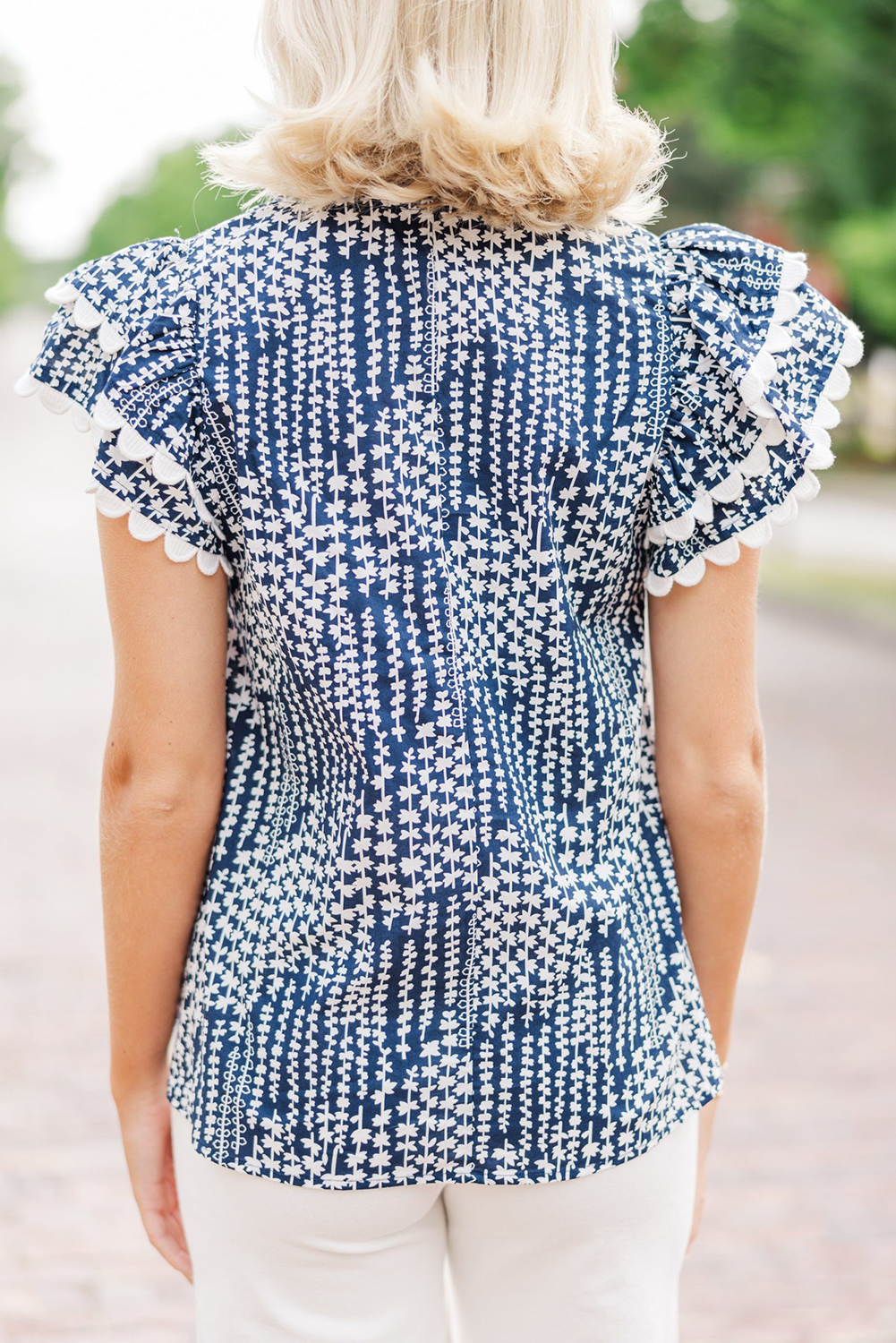 Abstract Print Flutter Sleeve Notch V Neck Blouse