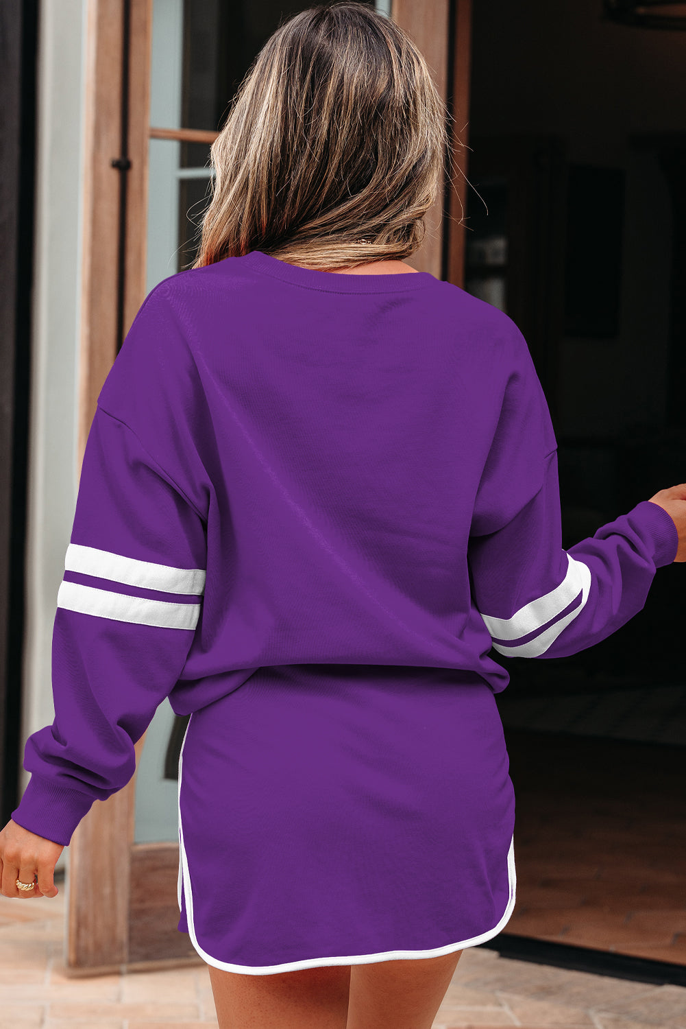 Varsity Stripe Pullover and Mini Skirt Two Piece Set