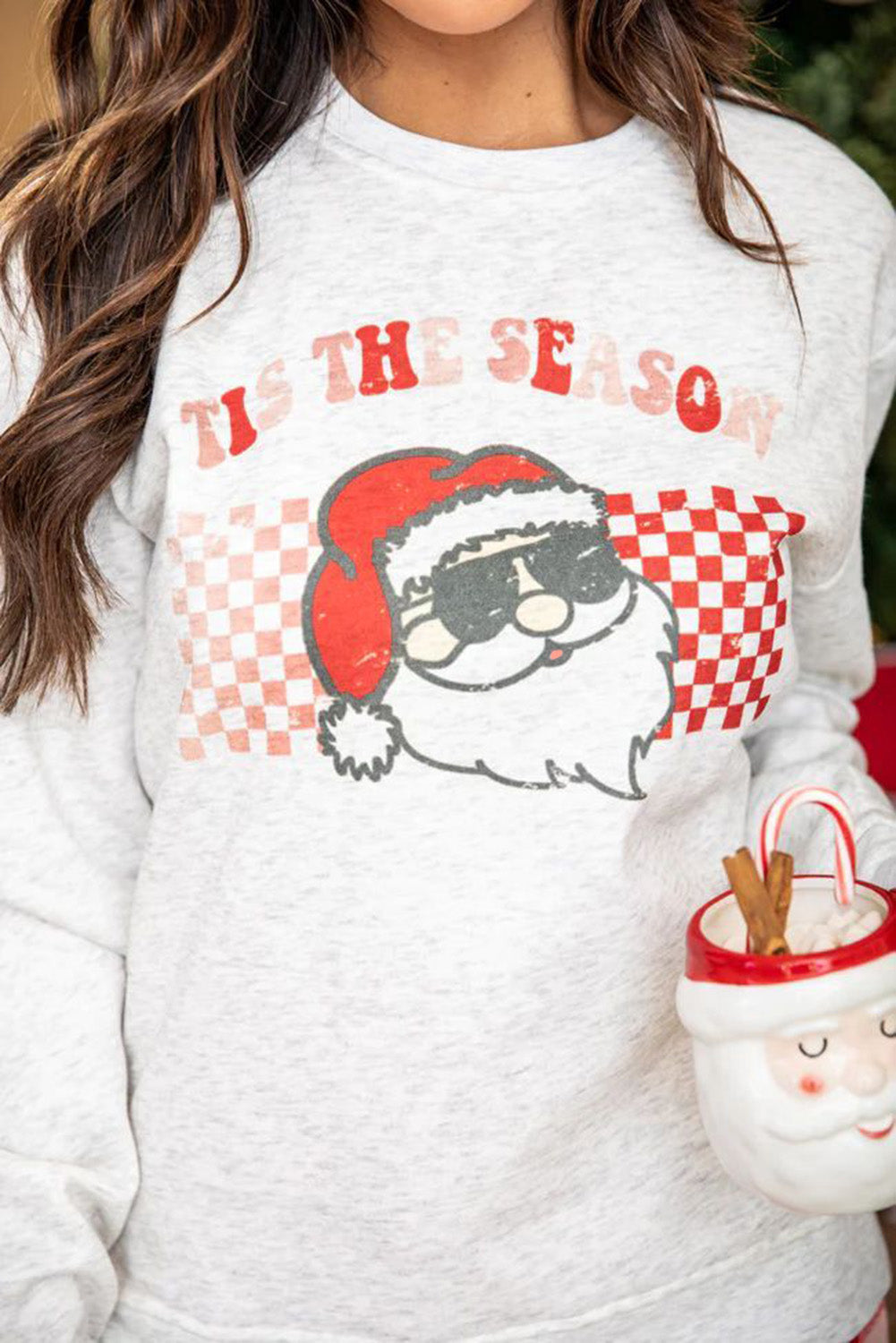 Christmas Claus Graphic Top Plaid Pants Lounge Set