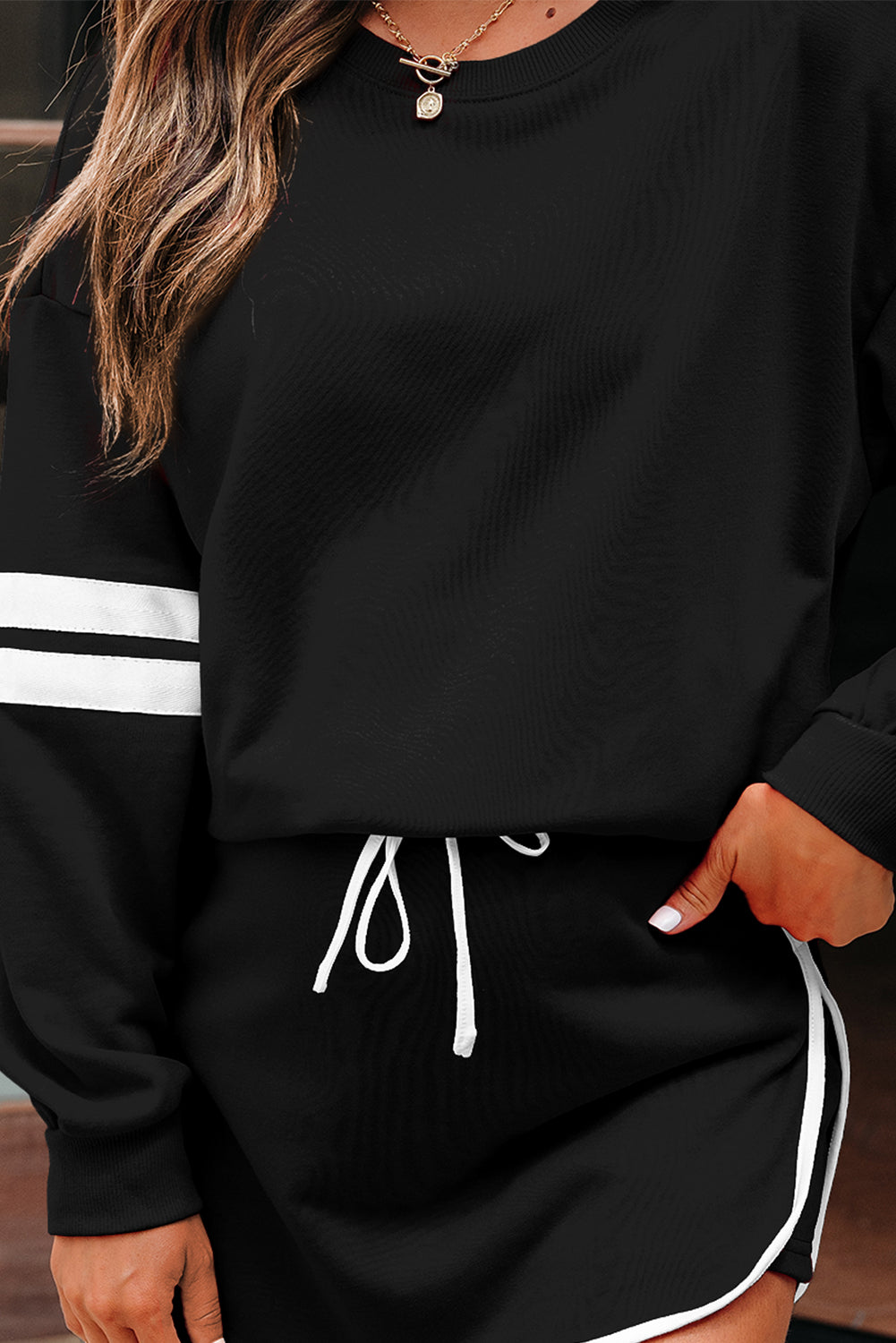 Varsity Stripe Pullover and Mini Skirt Two Piece Set