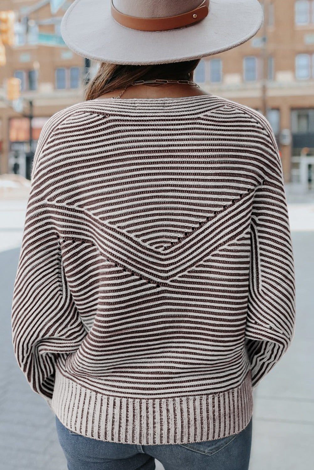 Striped Knit Oversized Boat Neck Fall Sweater