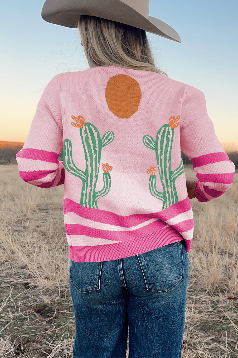 Apricot Cactus Western V Neck Knit Cardigan