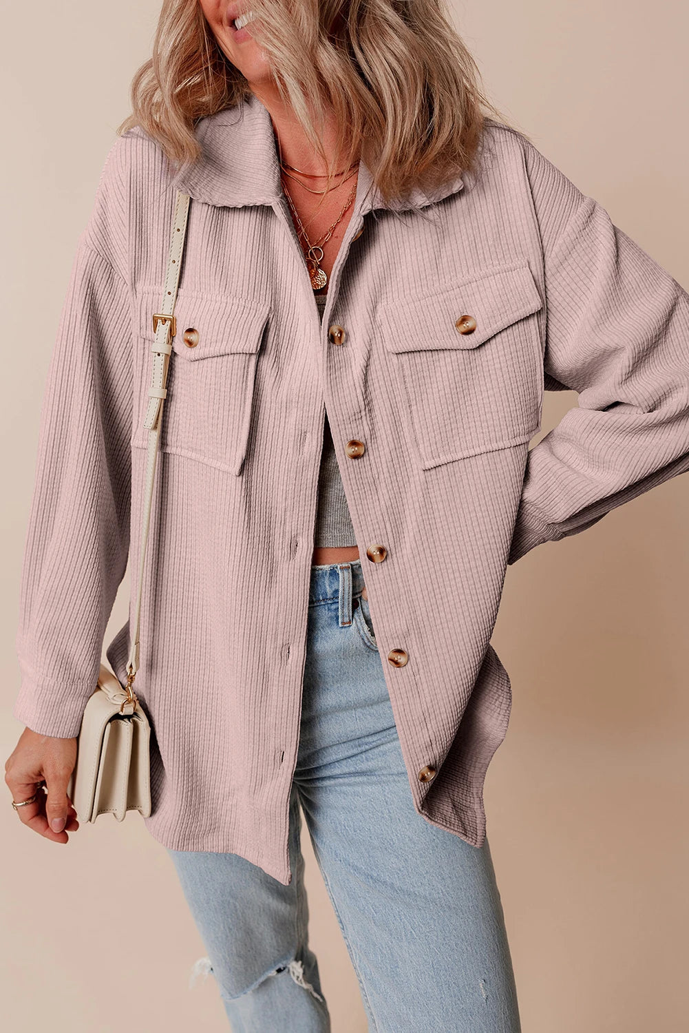 Corduroy Button Up Flap Pocket Shacket