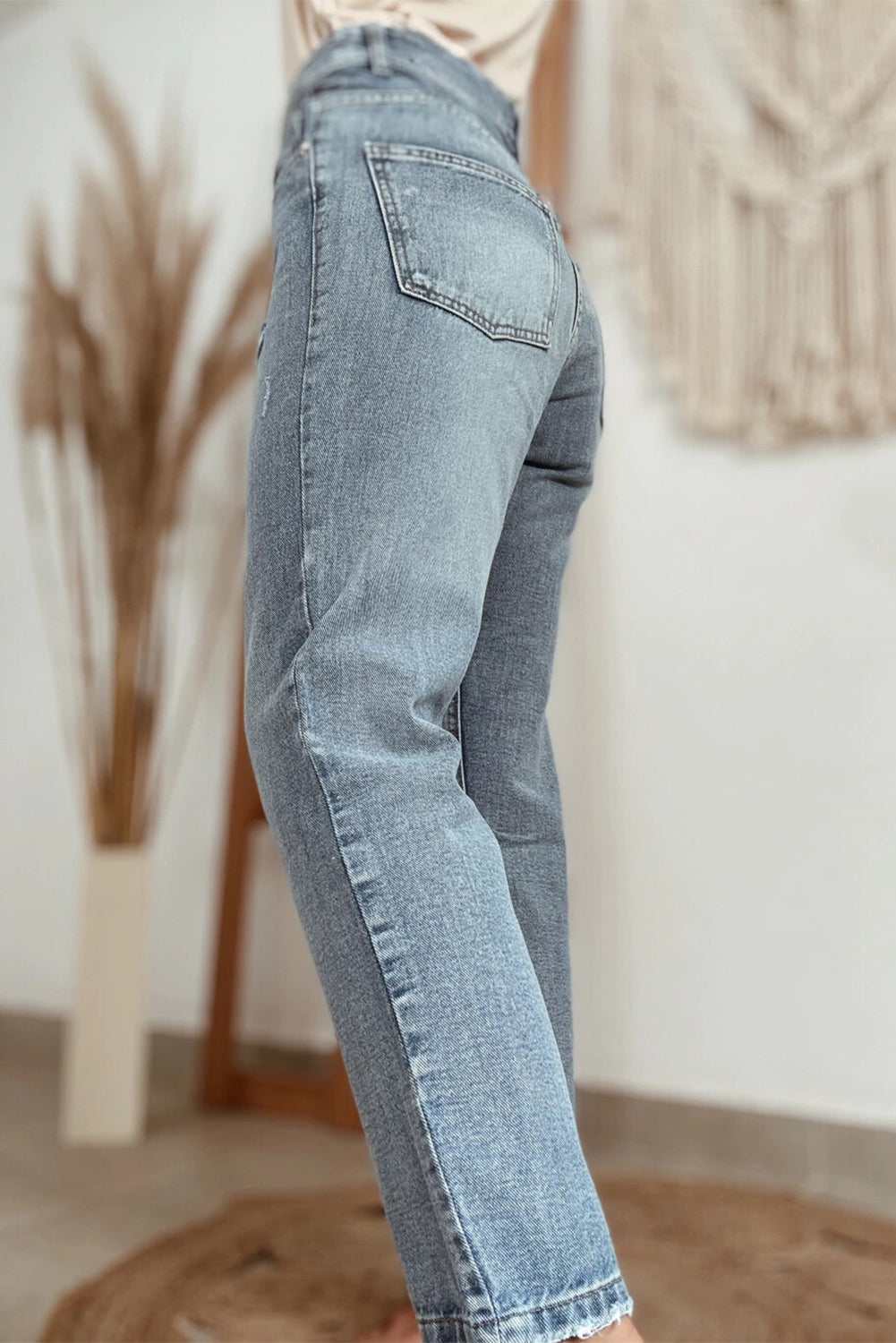 Slightly Distressed Ankle-length Straight Jeans
