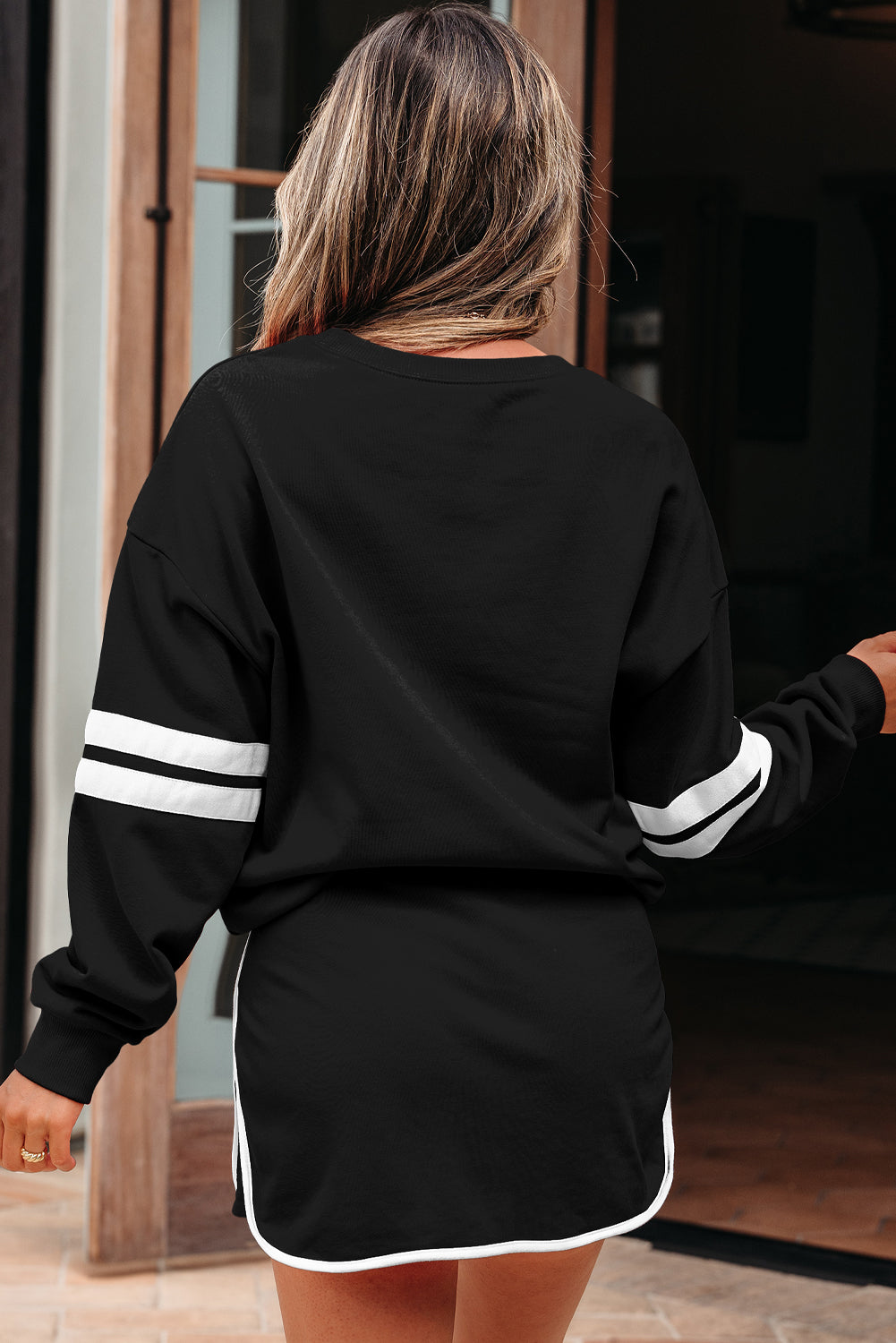 Varsity Stripe Pullover and Mini Skirt Two Piece Set