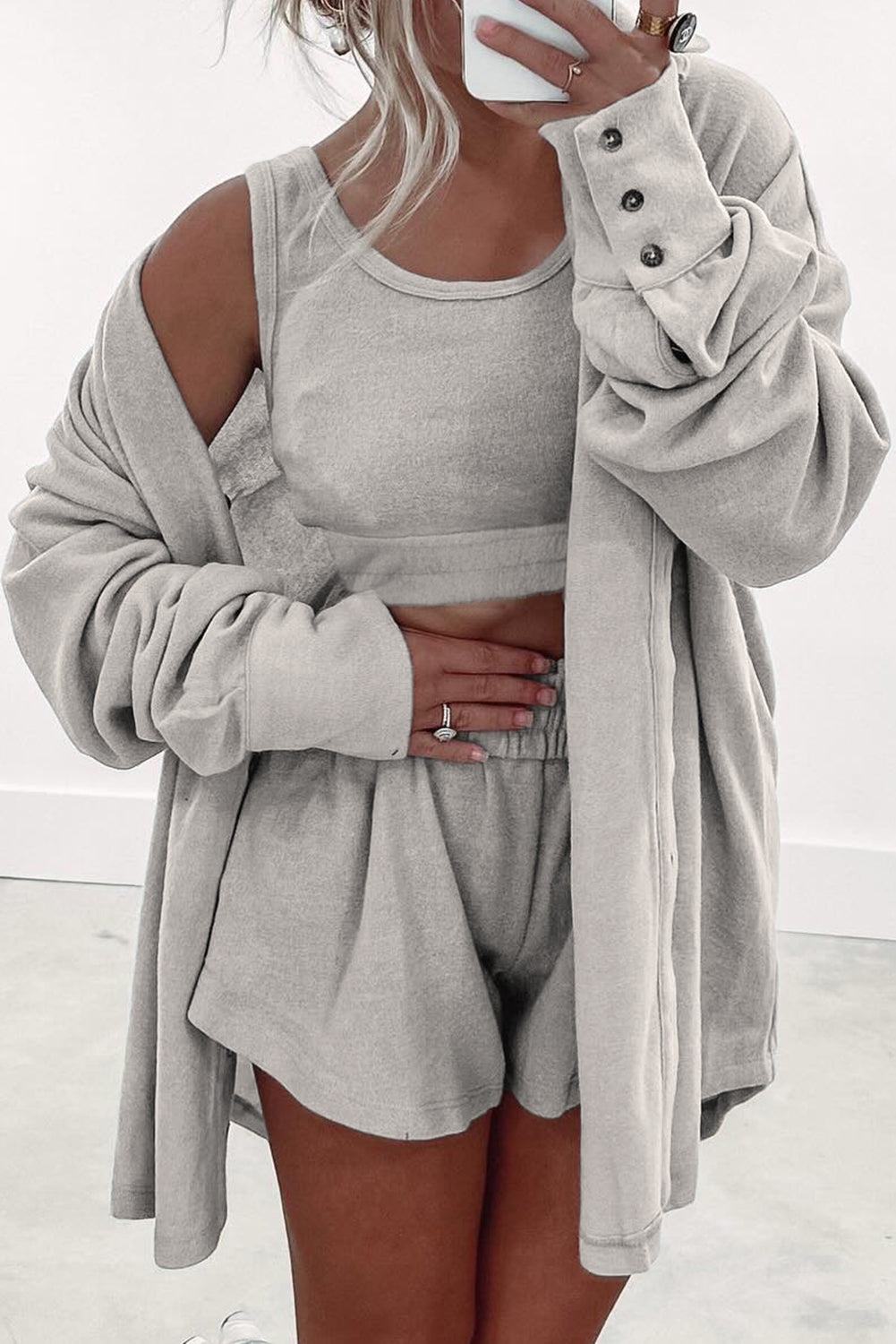 3 Piece Black Lounge Set with Cardigan