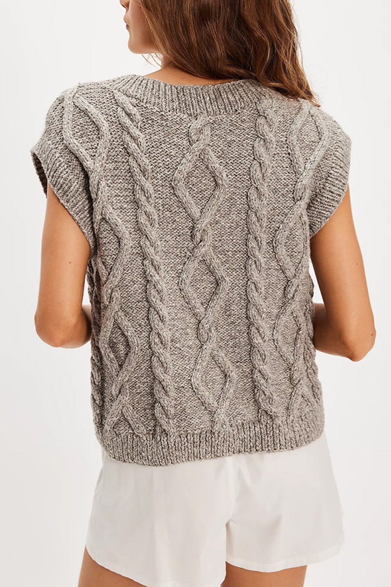 Cable Knit V Neck Sweater Vest Sleeveless Pullover