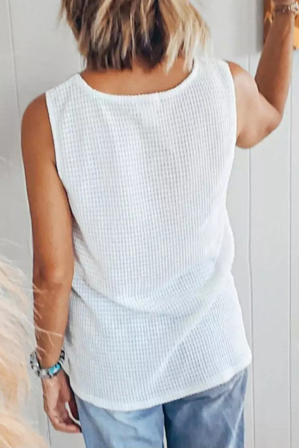 Multicolor Colorblocking V-Neck Waffle Knit Tank Top