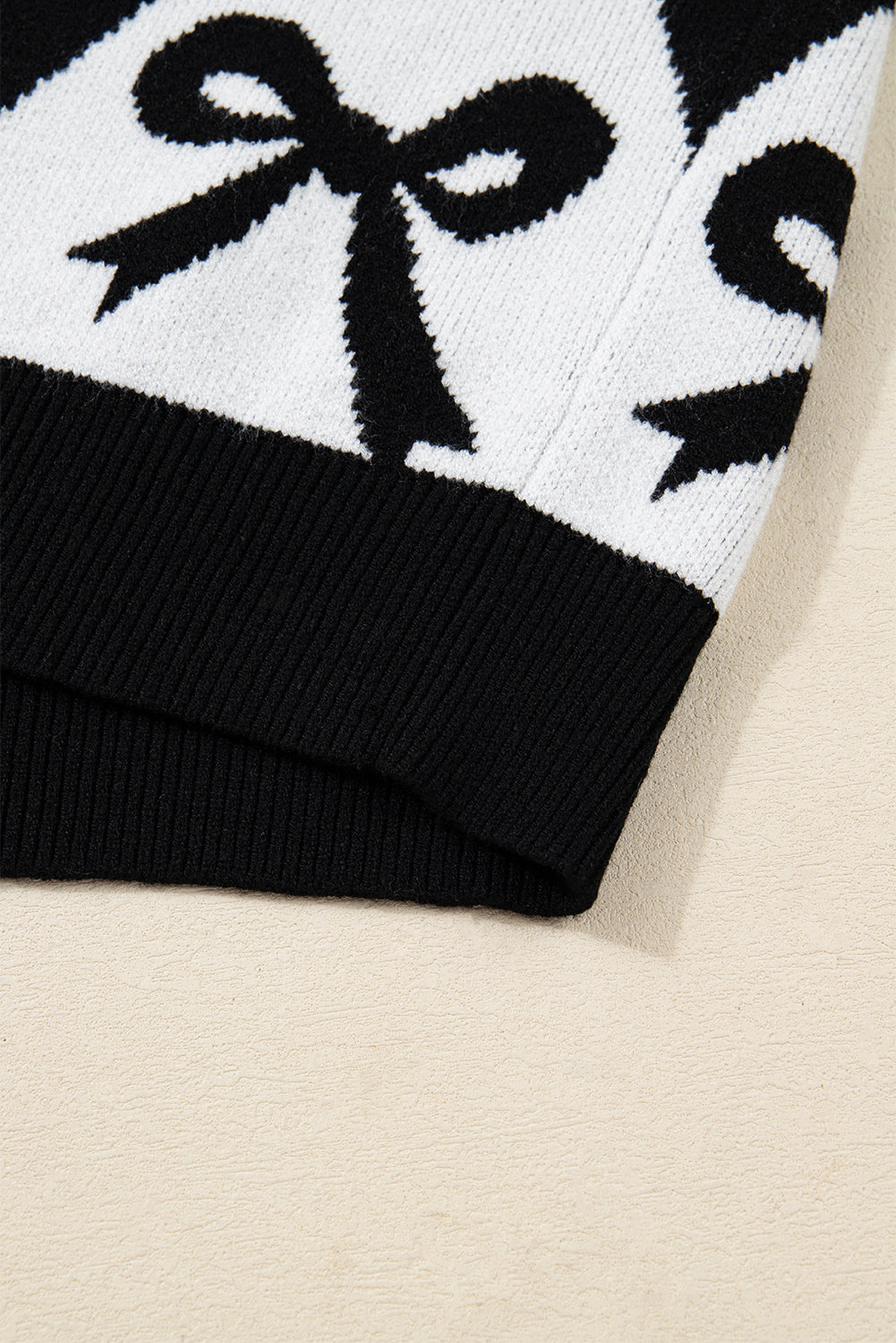 Bow Print Colorblock Rhombus Knit Sweater