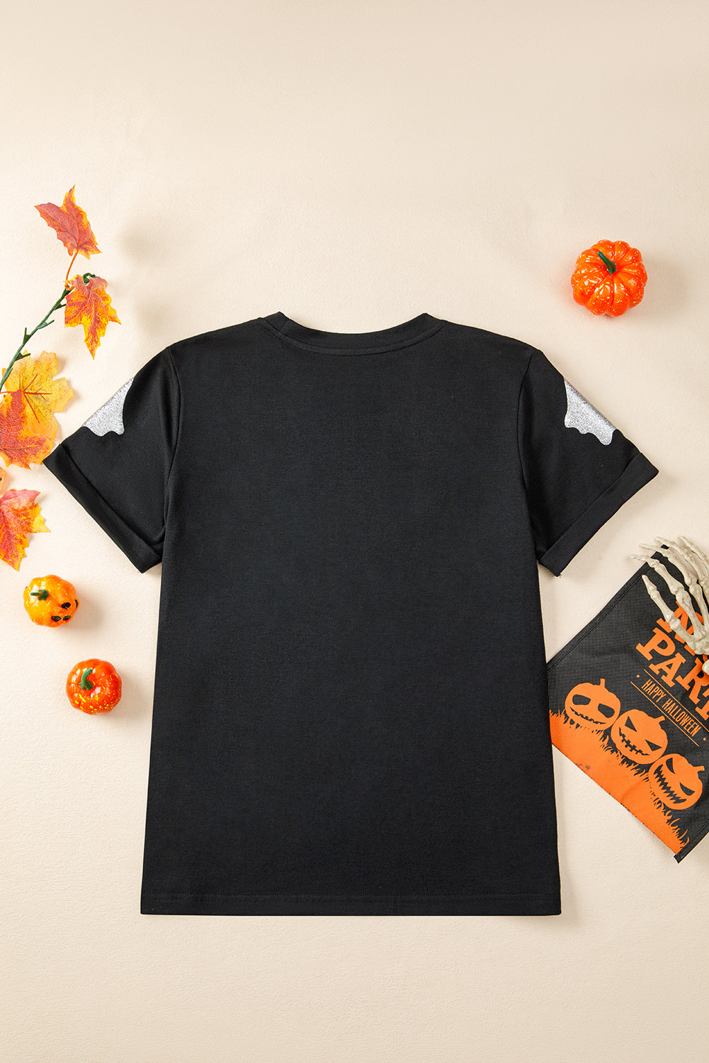 Black Glitter Ghost Pattern Halloween T Shirt