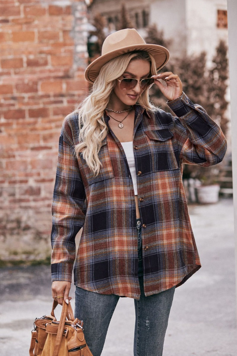Plaid Oversized Shirt for Women Casual Fall Top