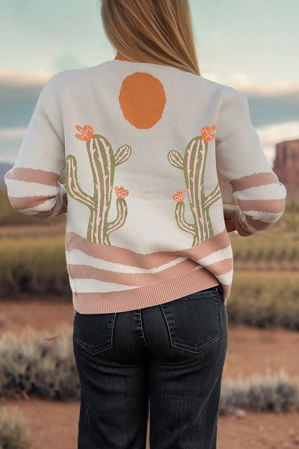 Apricot Cactus Western V Neck Knit Cardigan