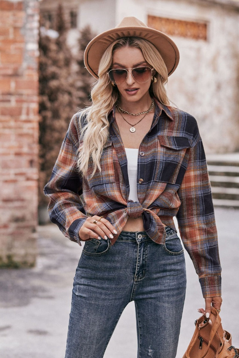 Plaid Oversized Shirt for Women Casual Fall Top