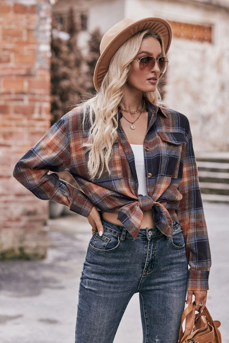 Plaid Oversized Shirt for Women Casual Fall Top
