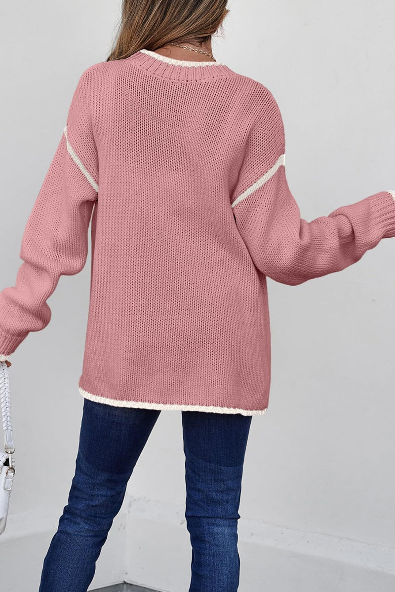 Women Color Block Crew Neck Pullover Sweater