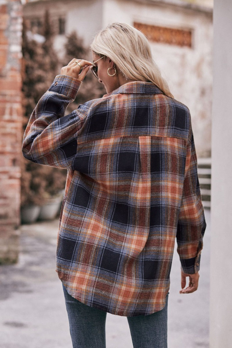 Plaid Oversized Shirt for Women Casual Fall Top