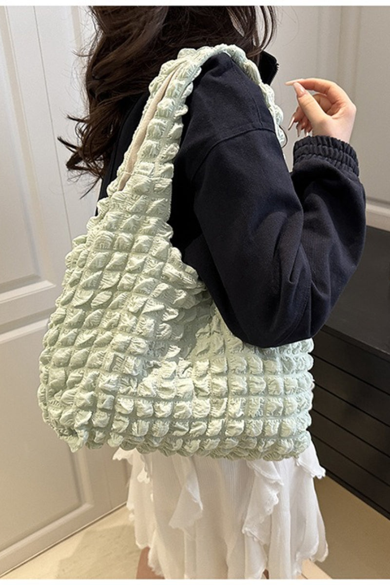 Trendy Pleated Shoulder Bucket Tote Handbag